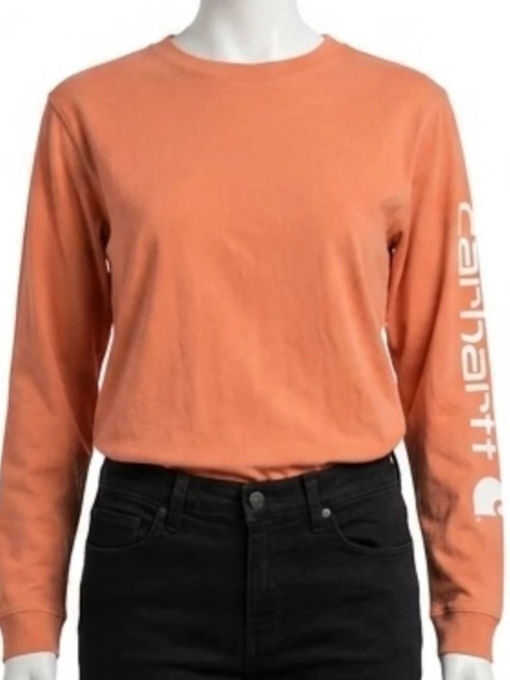 Carhartt Women's Medium T-Shirt Peach Long Sleeve Loose Fit Crewneck Tee